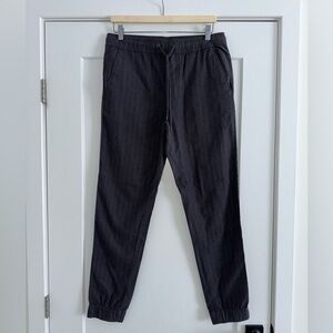 Burnside Dark Grey Pinstripe Joggers — Drawstring Waist, Cuffed Ankle — Size M